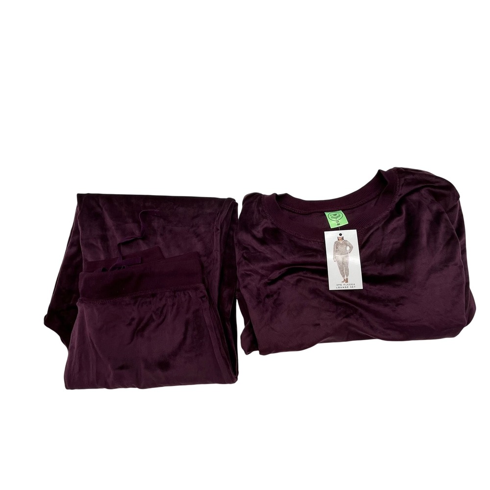 Honeydew Womens 2pc Fleece Lounge Set Plum Purple Crewneck Joggers Size M NEW